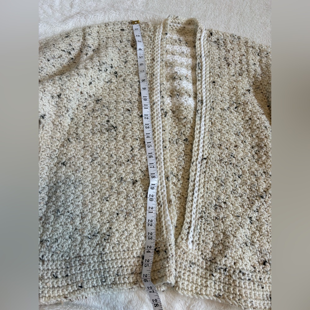Handmade knitChunky Oversized Cardigan Sweater Cream Speckled Cozy Open Front OS - Picture 7 of 7
